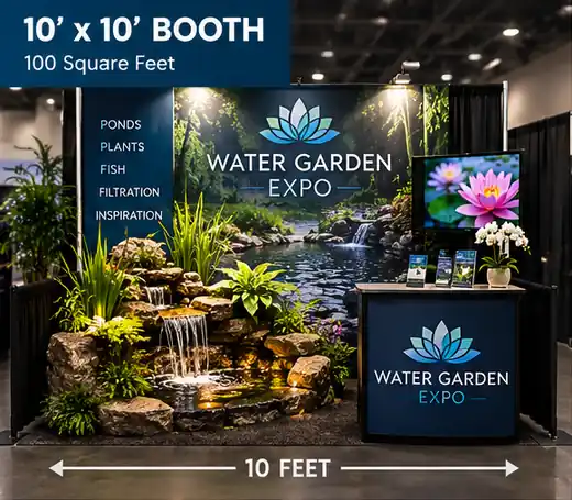 Example 10 by 10 foot booth with a rock waterfall display